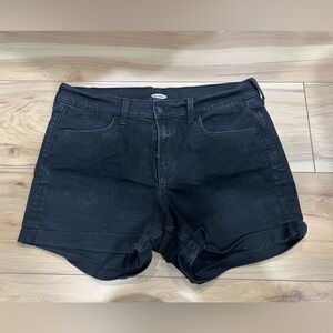 Black Denim Midi Shorts